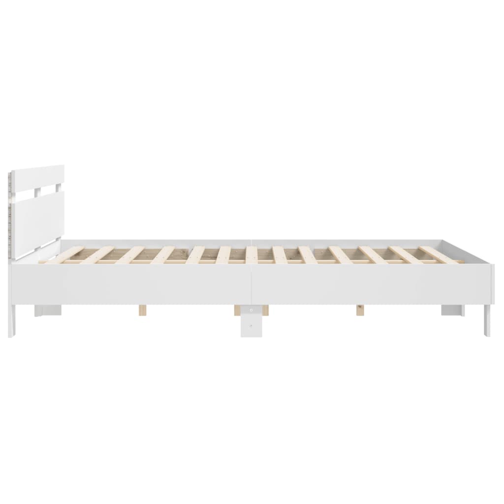 Bed Frame with LED without Mattress White 183x203 cm King