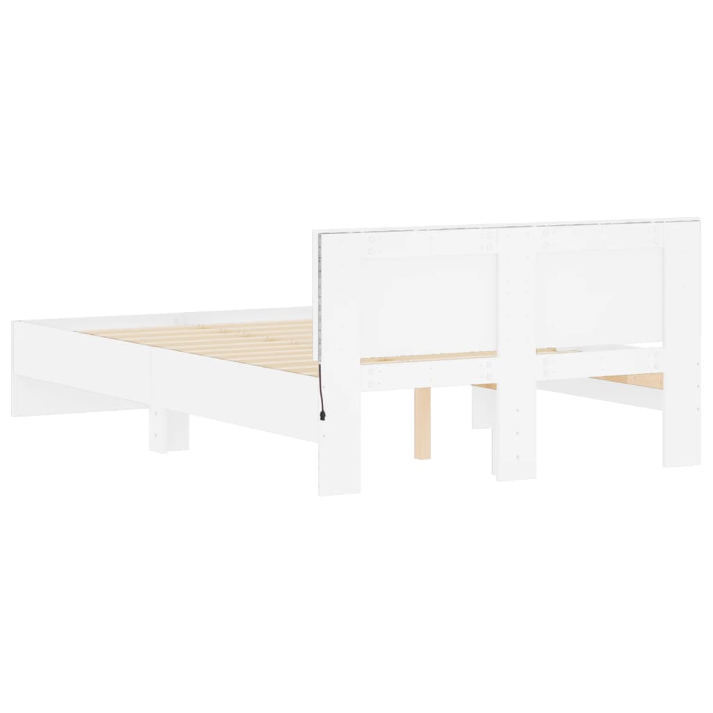Bed Frame with LED without Mattress White 135x190 cm