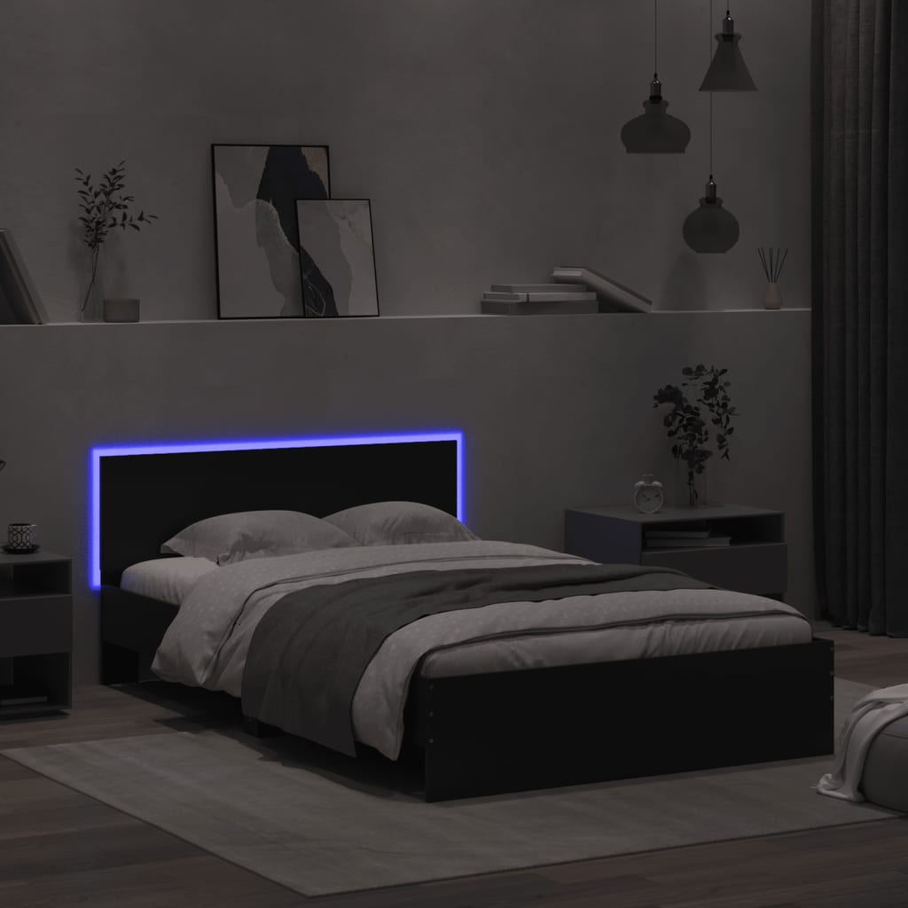 Bed Frame with LED without Mattress Black 135x190 cm