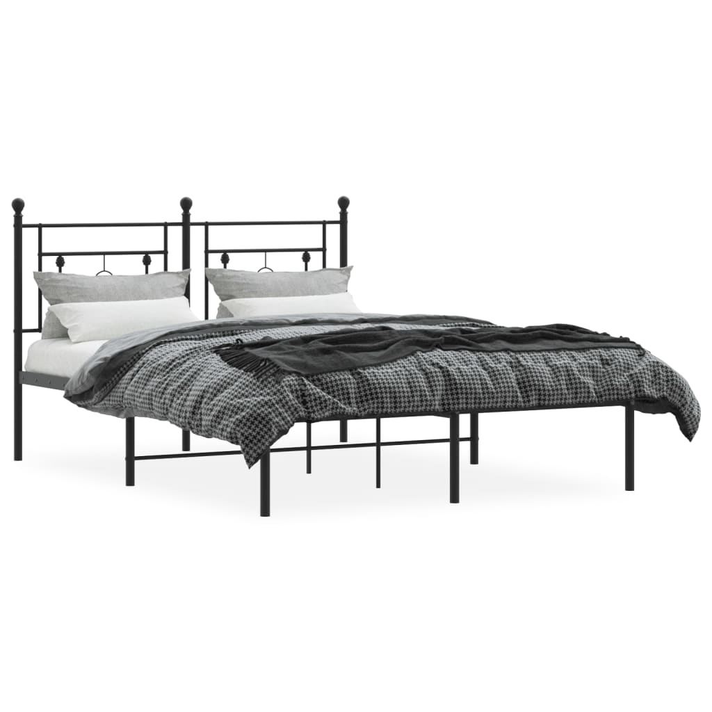 Metal Bed Frame without Mattress with Headboard Black 135x190 cm