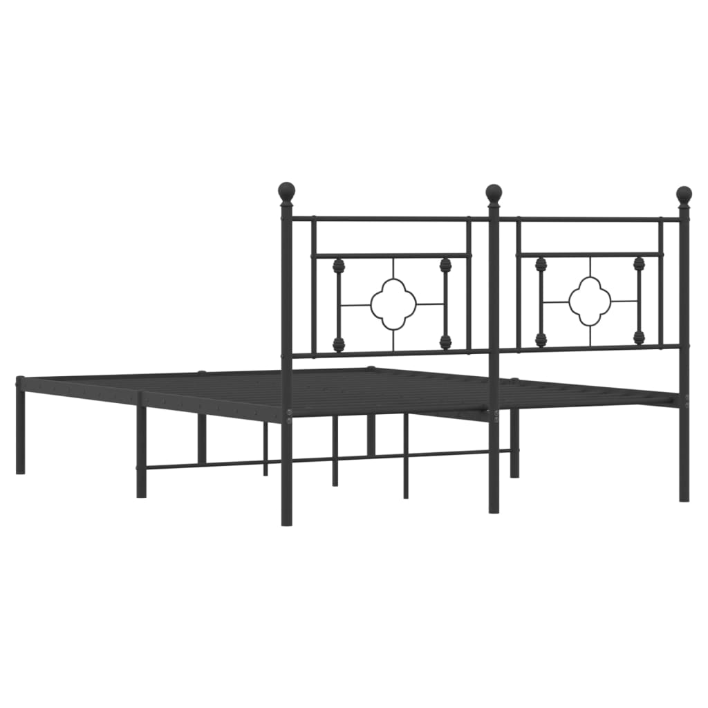 Metal Bed Frame without Mattress with Headboard Black 135x190 cm