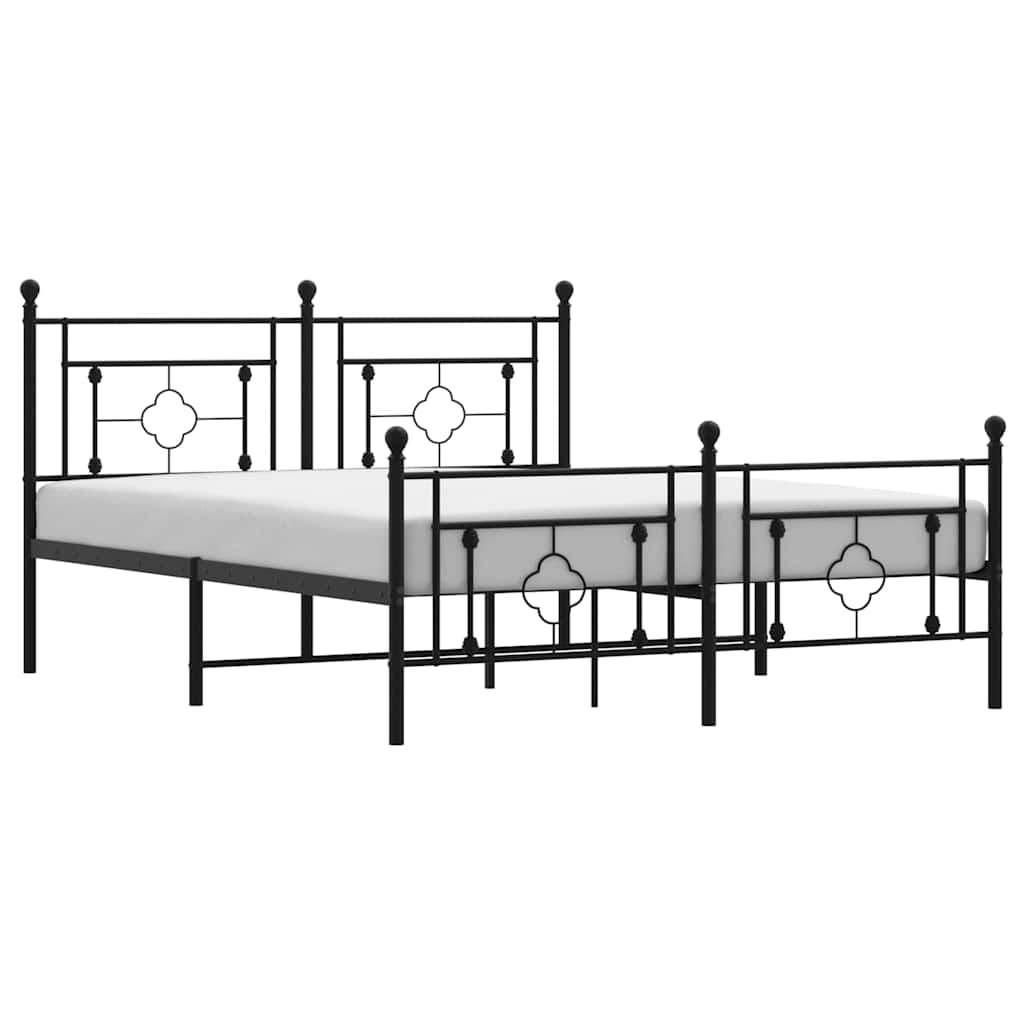 Metal Bed Frame without Mattress with Footboard Black 150x200 cm