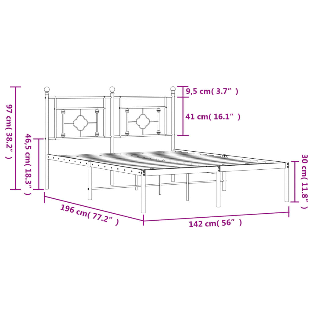 Metal Bed Frame without Mattress with Headboard White 135x190 cm