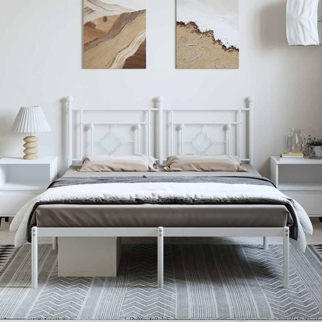 Metal Bed Frame without Mattress with Headboard White 150x200 cm