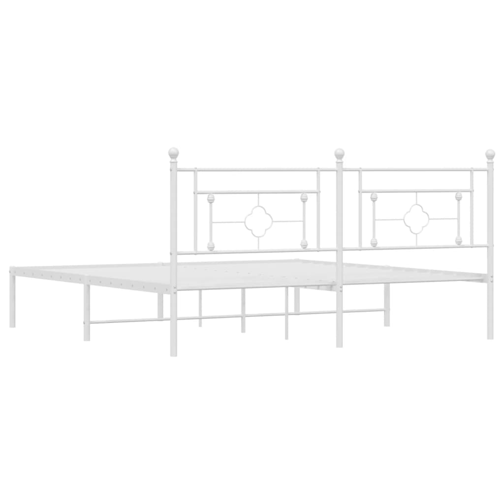 Metal Bed Frame without Mattress with Headboard White 183x203 cm King