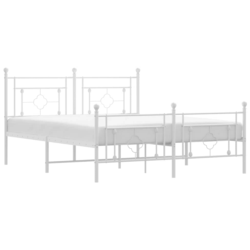 Metal Bed Frame without Mattress with Footboard White 150x200 cm