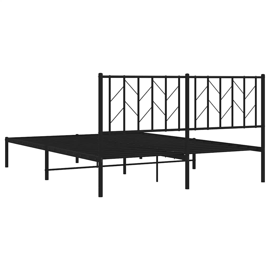 Metal Bed Frame without Mattress with Headboard Black 150x200 cm