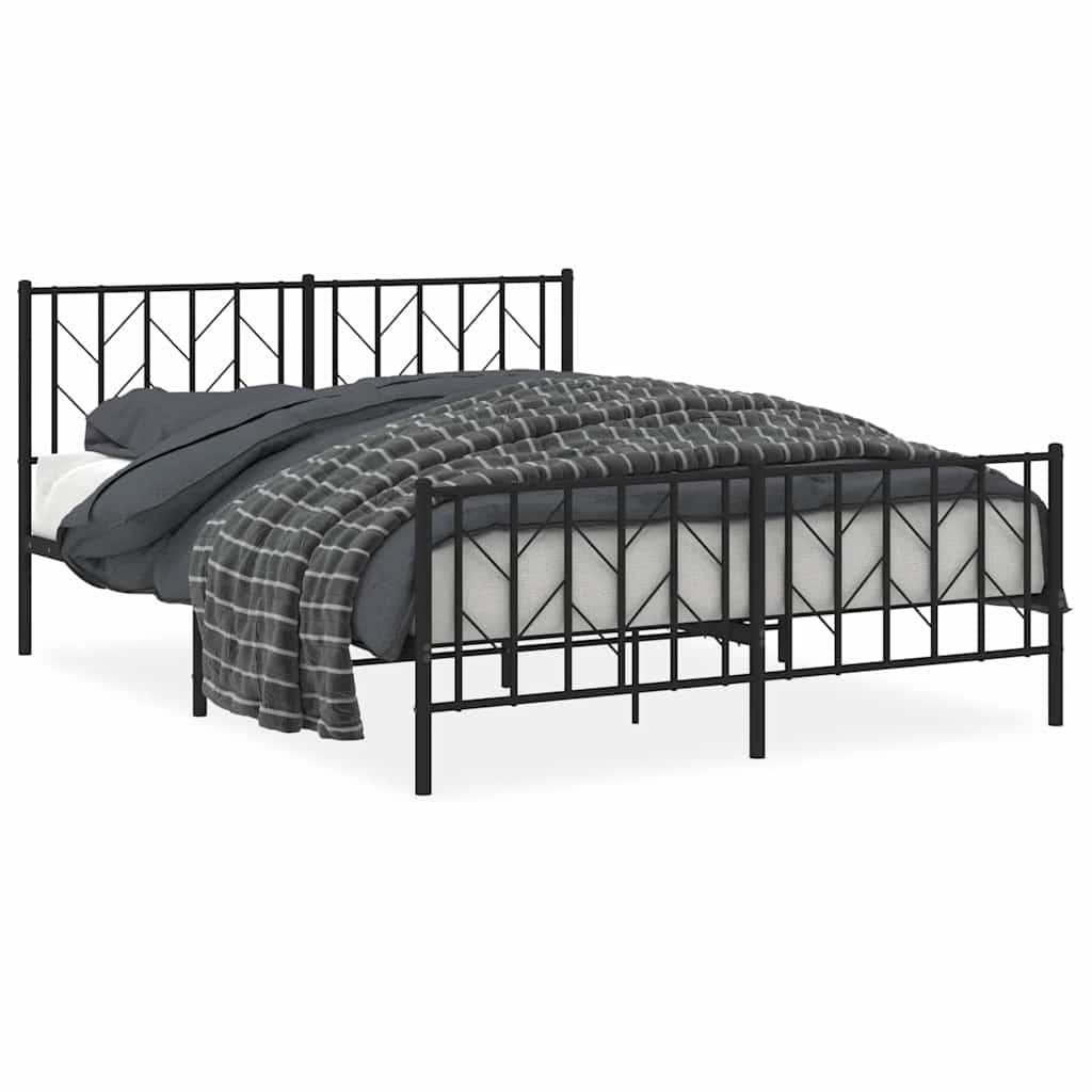 Metal Bed Frame without Mattress with Footboard Black 150x200 cm
