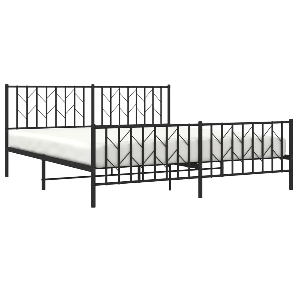 Metal Bed Frame without Mattress with Footboard Black 183x203 cm King