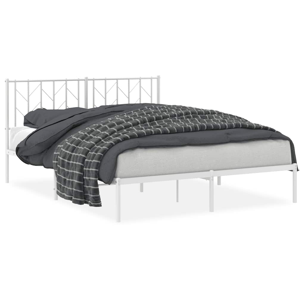 Metal Bed Frame without Mattress with Headboard White 150x200 cm