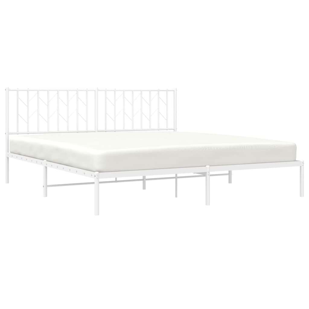 Metal Bed Frame without Mattress with Headboard White 183x203 cm King