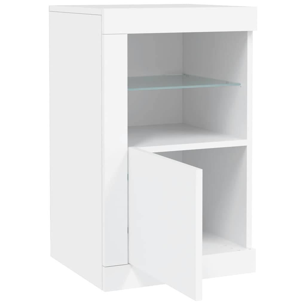 Side Cabinet with LED Lights White Engineered Wood