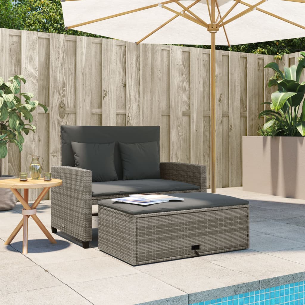 Garden Sofa with Cushions 2-Seater Grey Poly Rattan