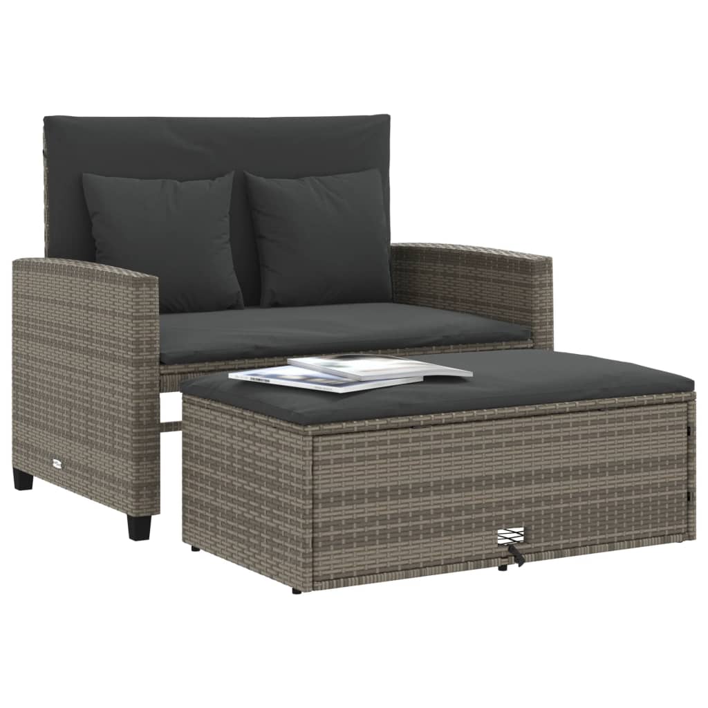 Garden Sofa with Cushions 2-Seater Grey Poly Rattan