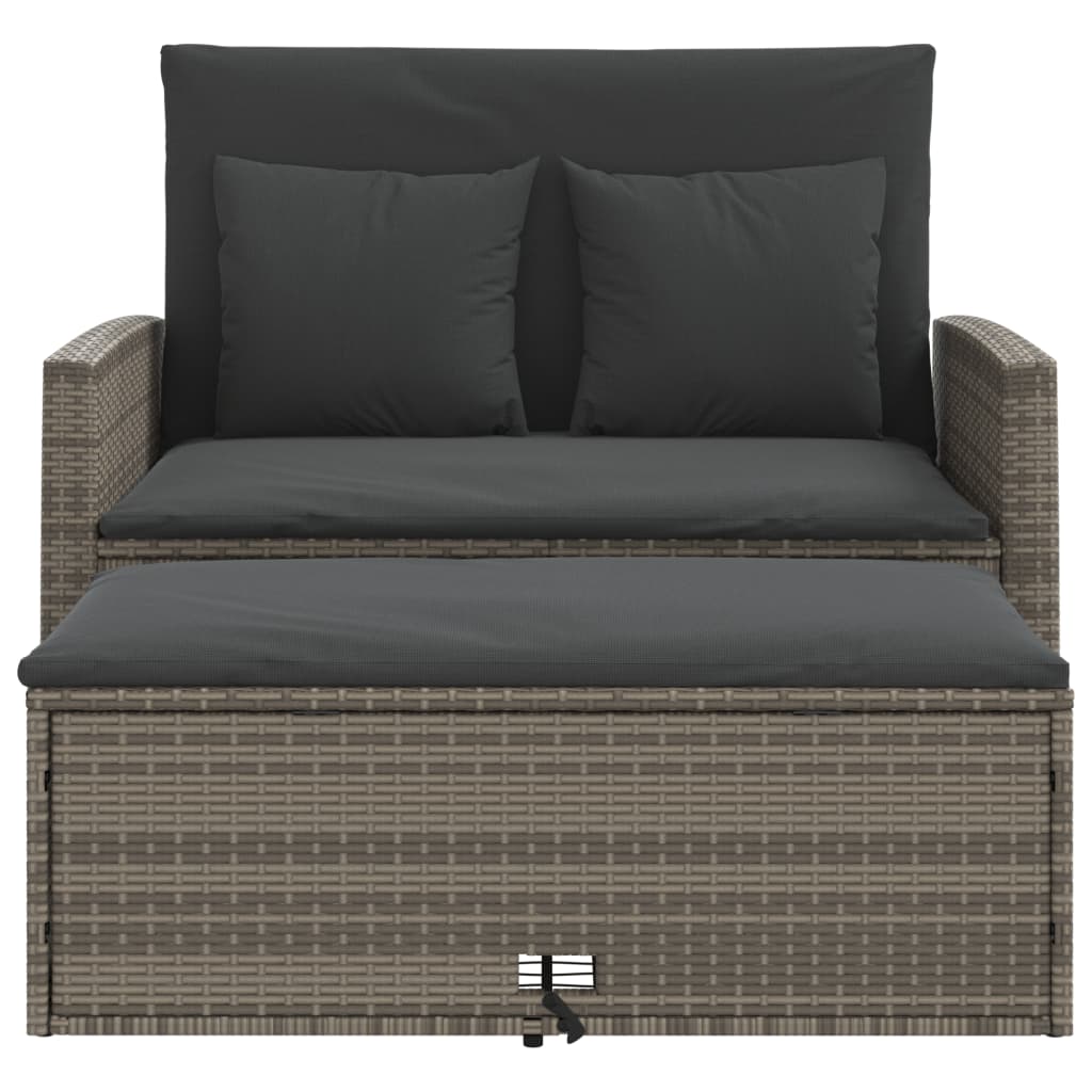 Garden Sofa with Cushions 2-Seater Grey Poly Rattan