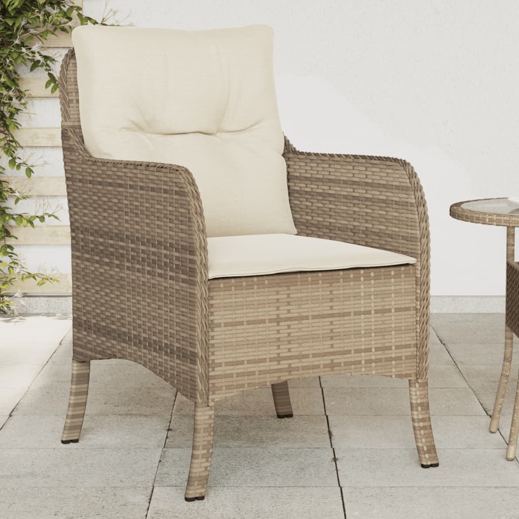 Garden Chairs with Cushions 2 pcs Beige Poly Rattan