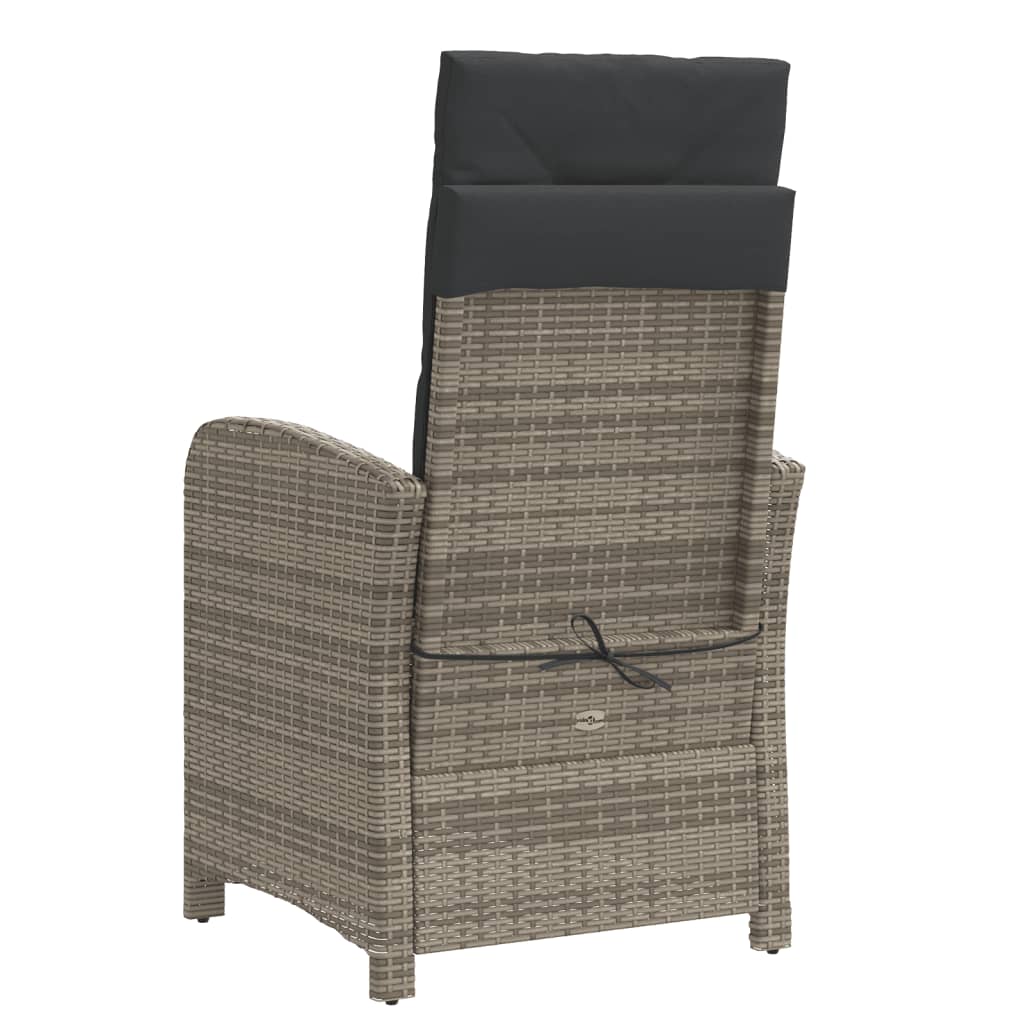 Reclining Garden Chair with Cushions Grey Poly Rattan