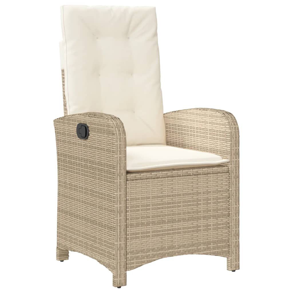 Reclining Garden Chair with Cushions Beige Poly Rattan