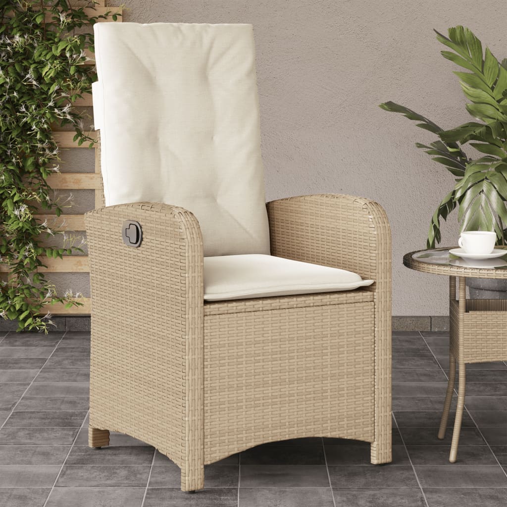 Reclining Garden Chairs 2 pcs with Cushions Beige Poly Rattan