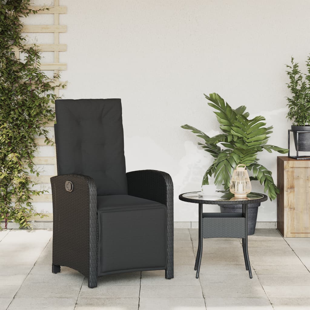 Reclining Garden Chair with Footrest Black Poly Rattan