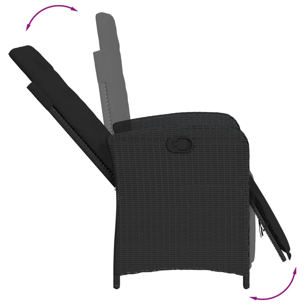 Reclining Garden Chair with Footrest Black Poly Rattan