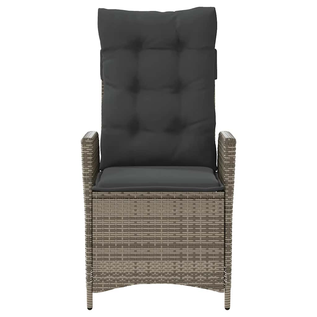 Reclining Garden Chair with Cushions Grey Poly Rattan