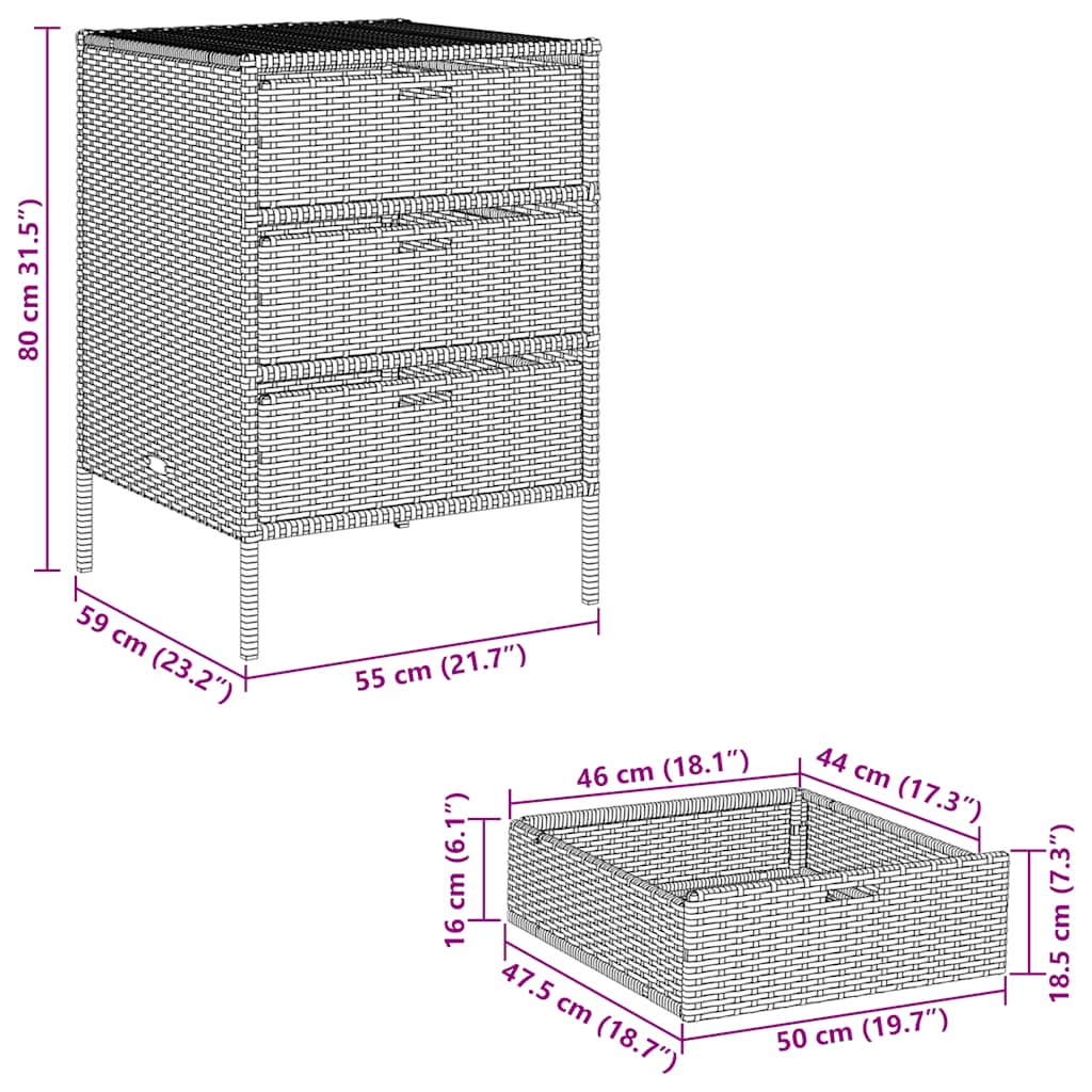 Garden Storage Cabinet Grey 55x59x80 cm Poly Rattan