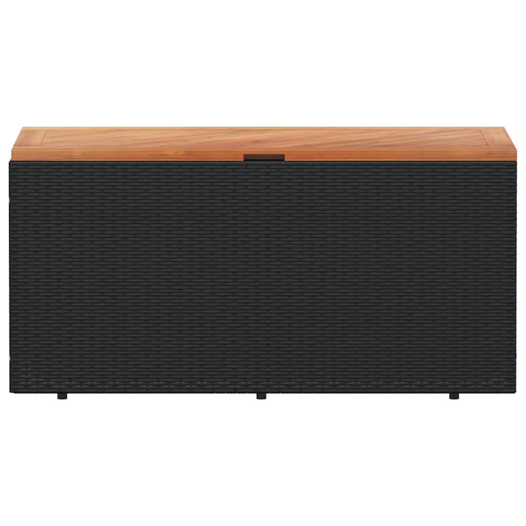 Garden Storage Box Black 110x50x54 cm Poly Rattan Acacia Wood