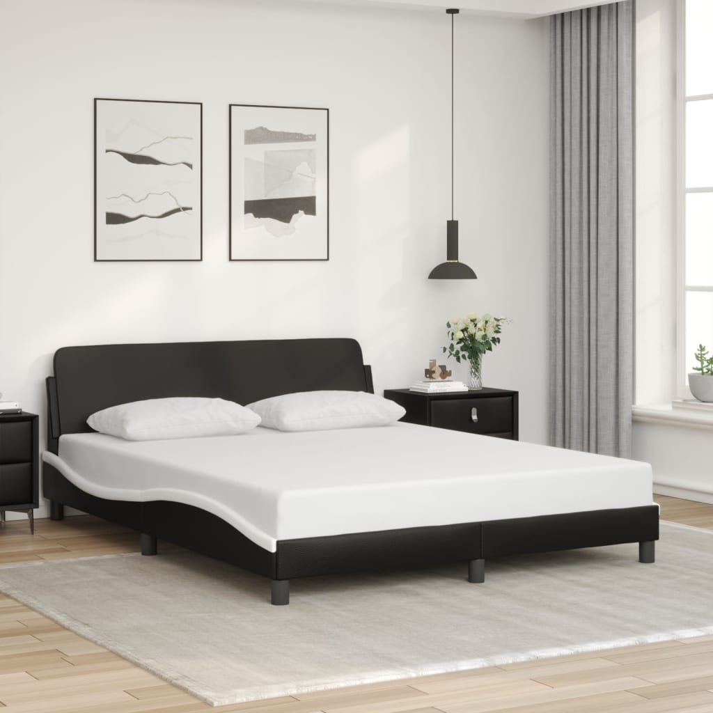 Bed Frame "Dover" Black and White 152x203 cm Queen Faux Leather