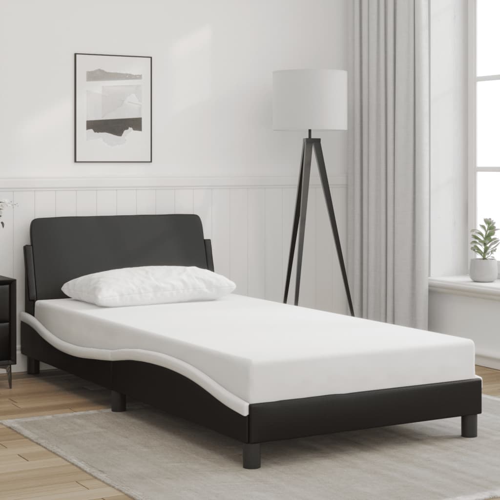 Bed Frame "Dover" Black and White 107x203 cm King Single Faux Leather