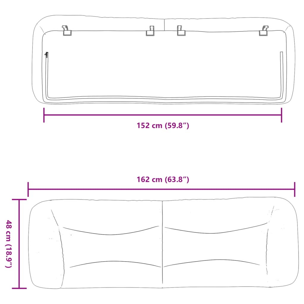 Headboard Cushion "Hvar" Black 152 cm Queen Fabric