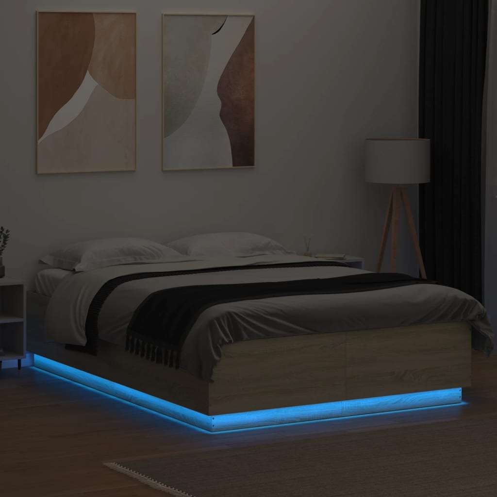 Bed Frame with LED without Mattress Sonoma Oak 150x200 cm