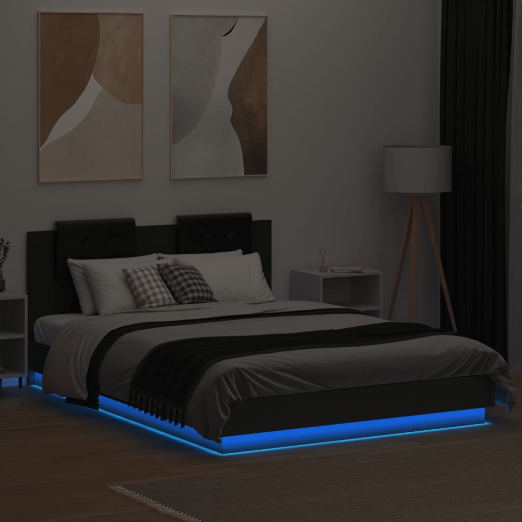 Bed Frame with LED without Mattress Black 150x200 cm