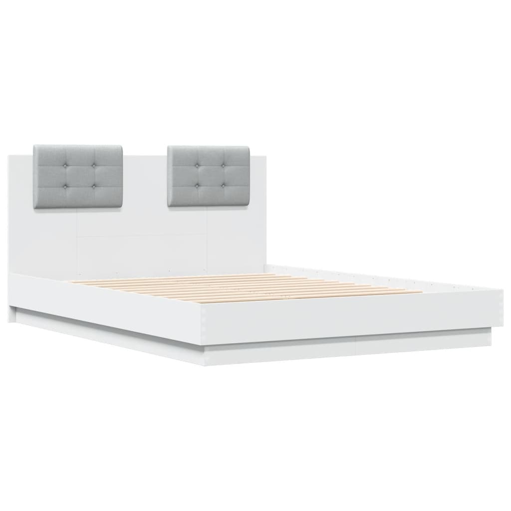 Bed Frame with LED without Mattress White 135x190 cm