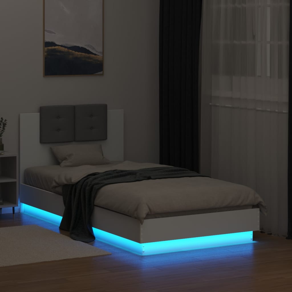 Bed Frame with LED without Mattress White 90x190 cm
