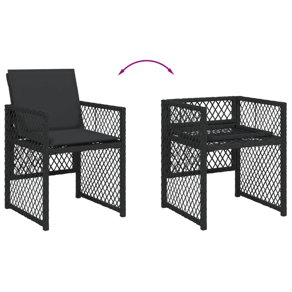 5 Piece Garden Dining Set with Cushions Black Poly Rattan