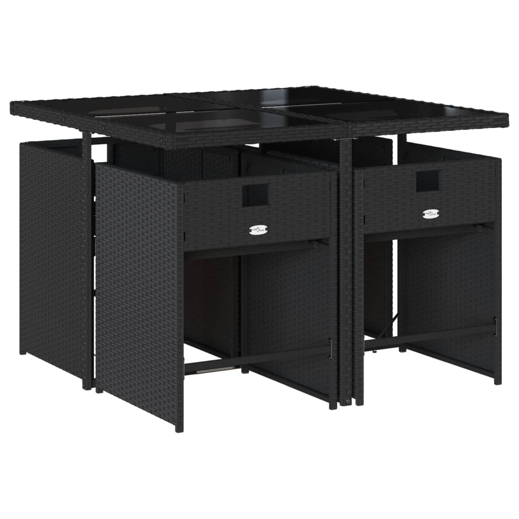 5 Piece Garden Dining Set with Cushions Black Poly Rattan