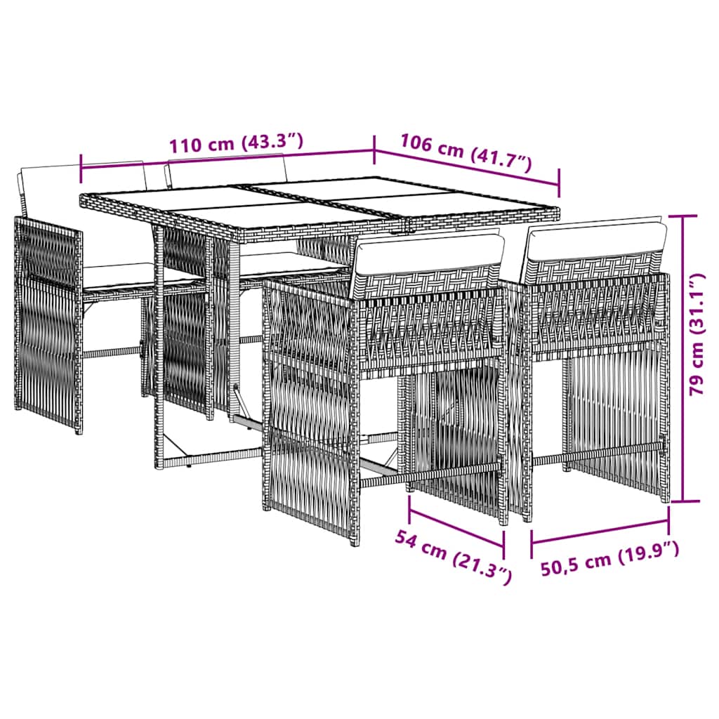 5 Piece Garden Dining Set with Cushions Mix Beige Poly Rattan