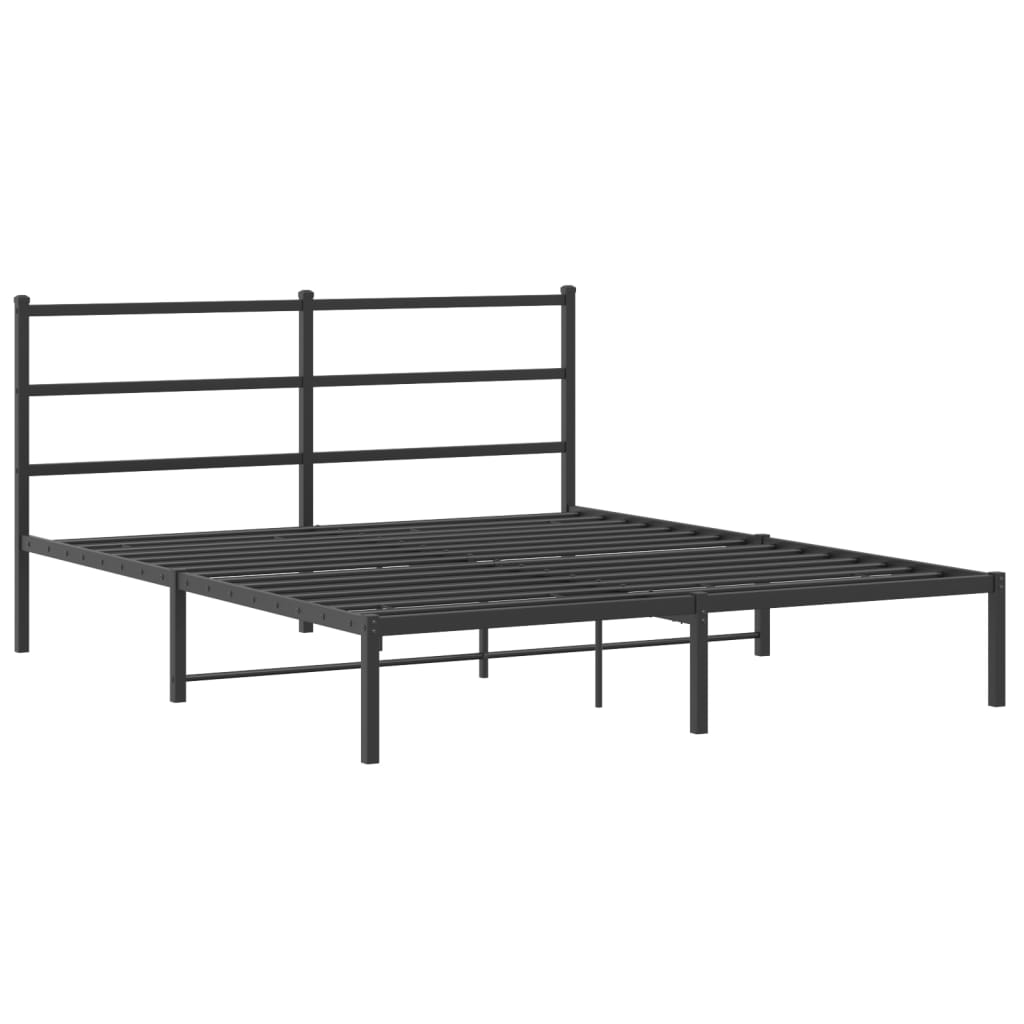 Metal Bed Frame without Mattress with Headboard Black 150x200 cm