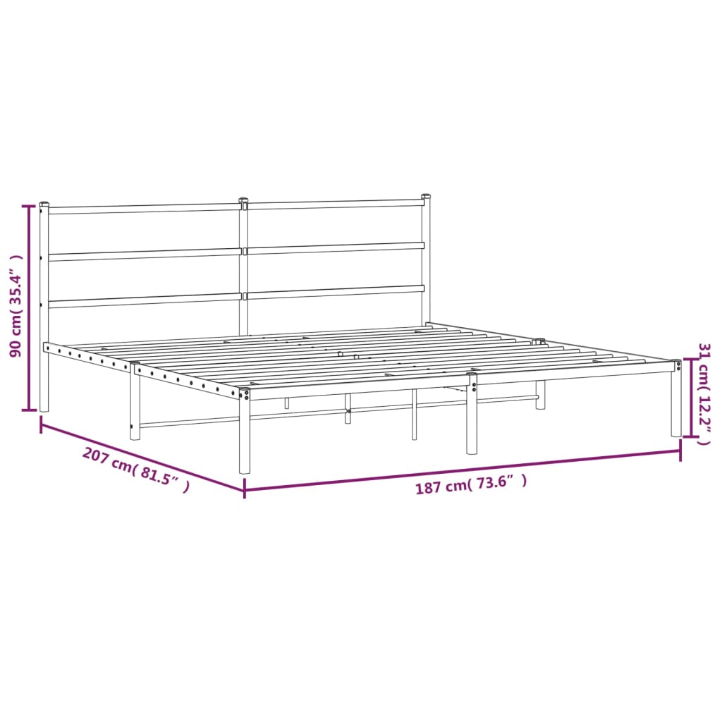 Metal Bed Frame without Mattress with Headboard Black 183x203 cm King