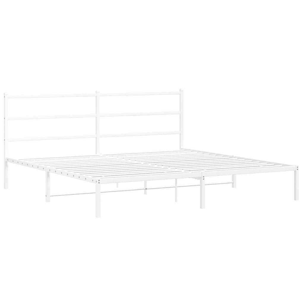Metal Bed Frame without Mattress with Headboard White 183x203 cm King