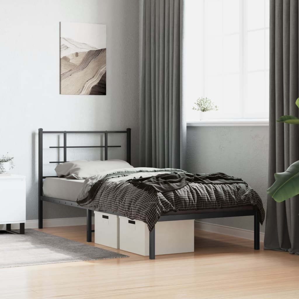 Metal Bed Frame without Mattress with Headboard Black 90x190 cm