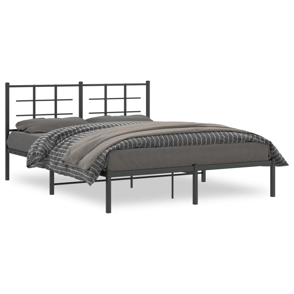 Metal Bed Frame without Mattress with Headboard Black 150x200 cm