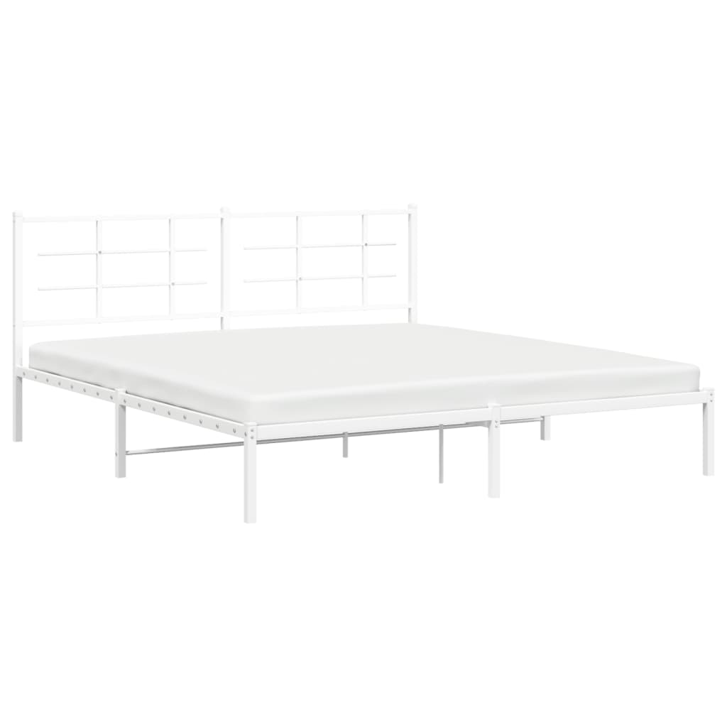 Metal Bed Frame without Mattress with Headboard White 183x203 cm King