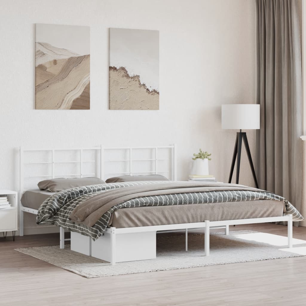 Metal Bed Frame without Mattress with Headboard White 183x203 cm King