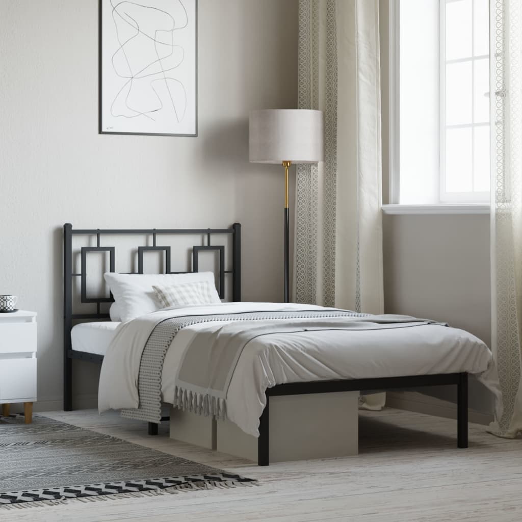 Metal Bed Frame without Mattress with Headboard Black 90x190 cm