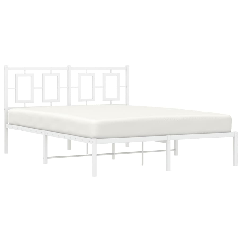 Metal Bed Frame without Mattress with Headboard White 135x190 cm