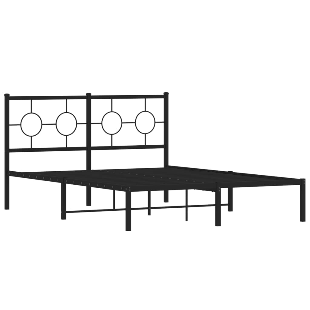 Metal Bed Frame without Mattress with Headboard Black 135x190 cm