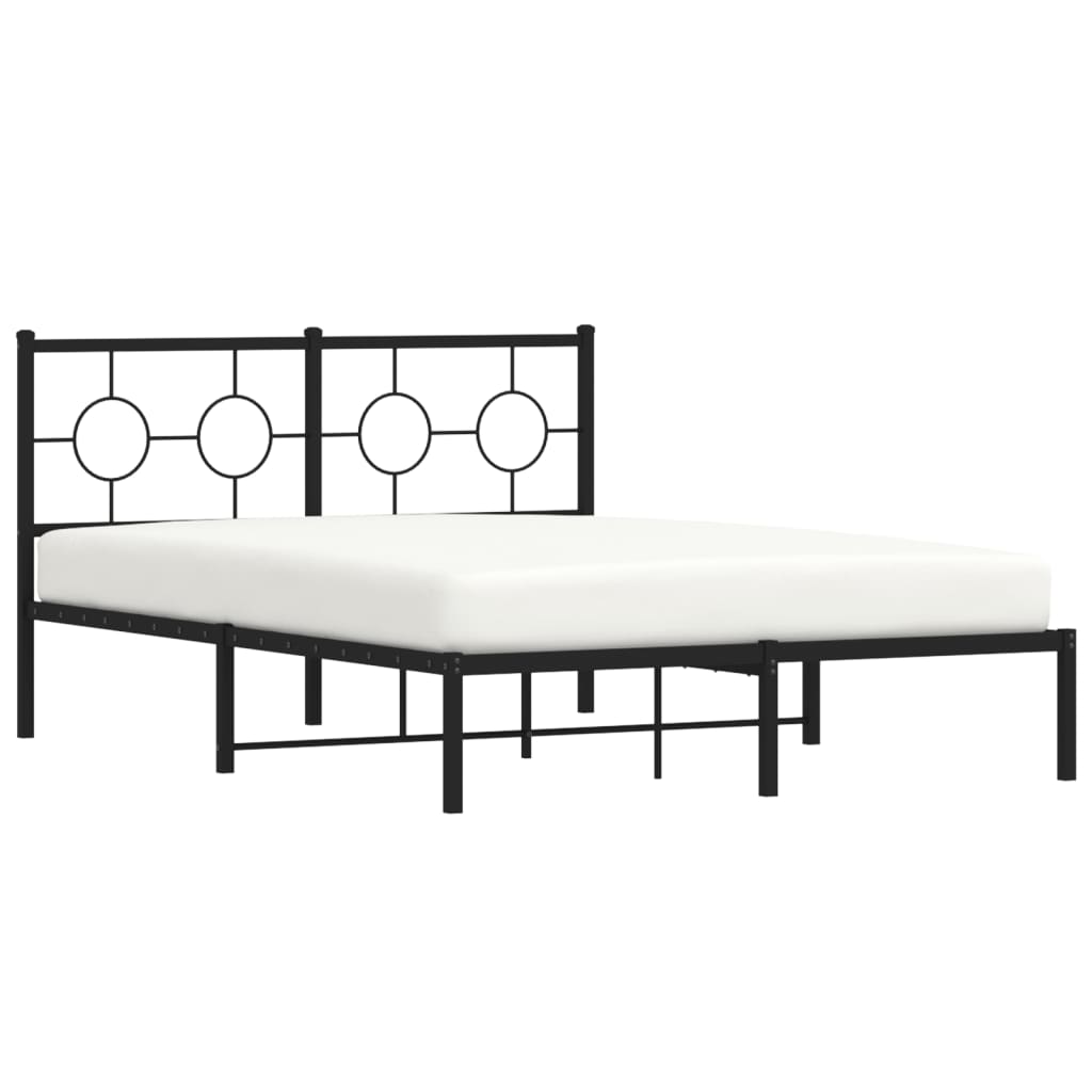 Metal Bed Frame without Mattress with Headboard Black 135x190 cm