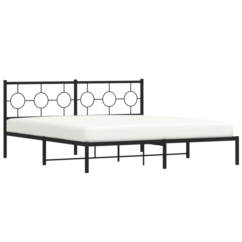 Metal Bed Frame without Mattress with Headboard Black 183x203 cm King